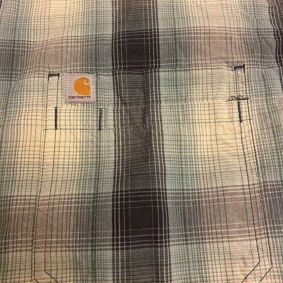 Carhartt Gray, Bluish Gray, and White Plaid Button Down Shirt size XL - Picture 5 of 8